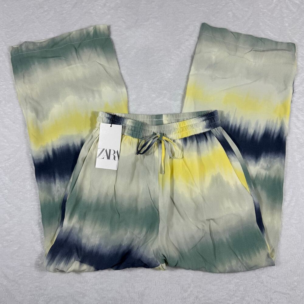 ZARA Fluid Tie-Dye Print Pants Women's XS Loose Fit Wide Leg Drawstring Waist